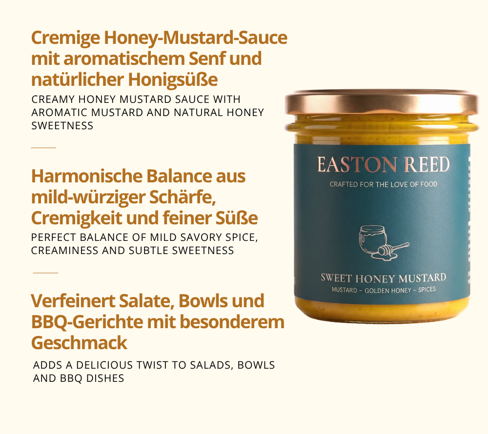 Honey Mustard Sauce mit aromatischem Senf und natürlicher Honigsüße - für Salate, BBQ-Gerichte und mehr