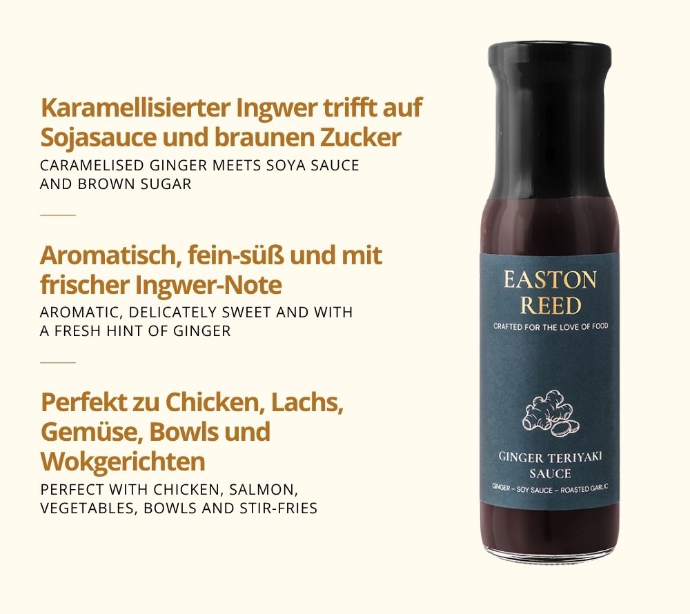 Karamellisierter Ingwer trifft auf Sojasauce und braunen Zucker - zu Chicken, Wokgerichten und Lachs