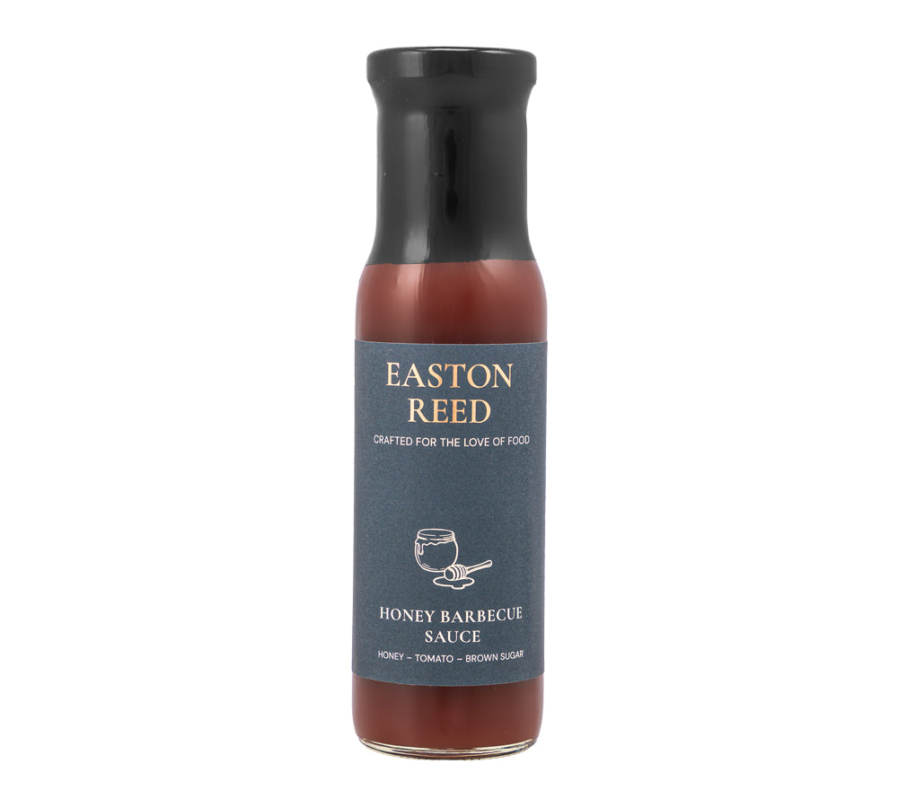 Easton Reed Honey Barbecue Sauce Flasche auf weißem Hintergrund