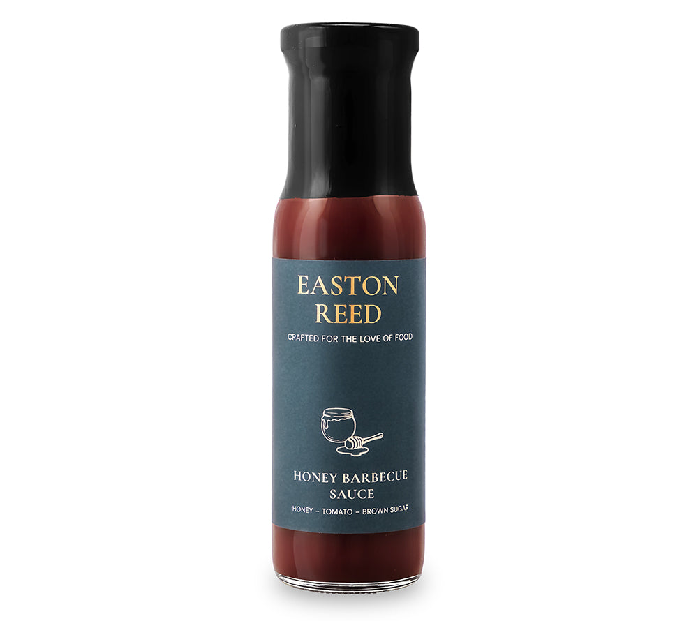 Easton Reed Honey Barbecue Sauce Flasche auf weißem Hintergrund