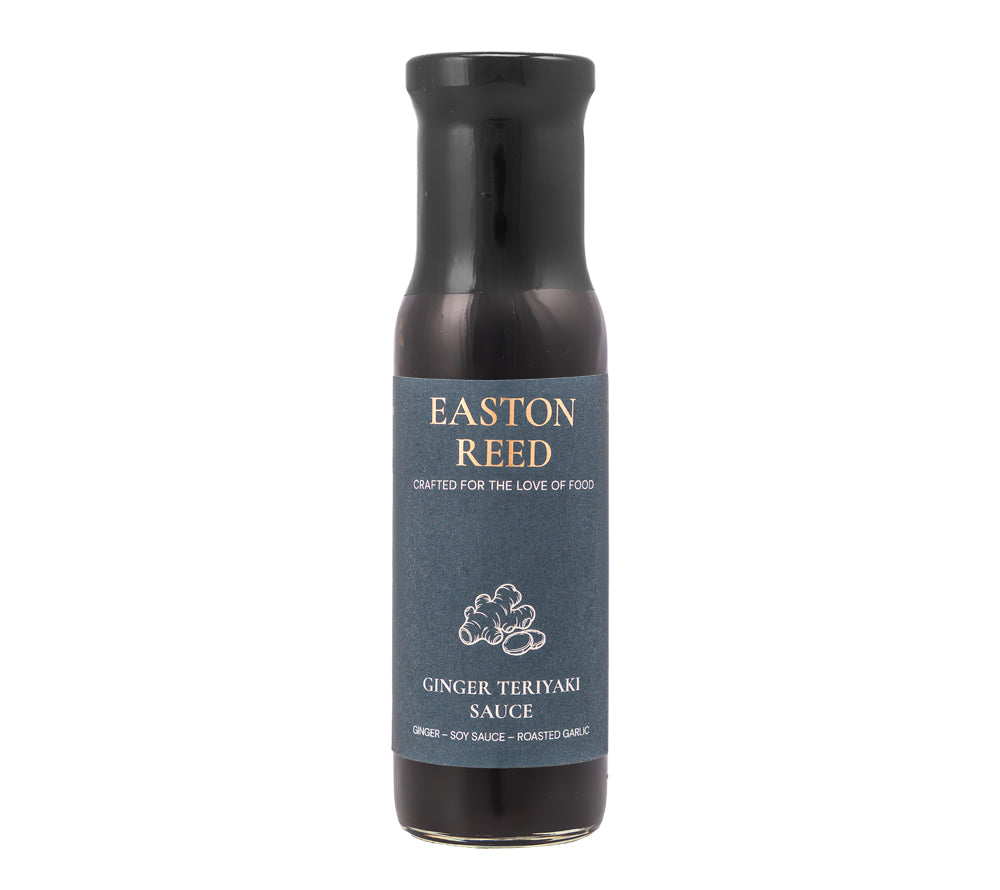 Easton Reed Ginger Teriyaki Sauce Flasche auf weißem Hintergrund