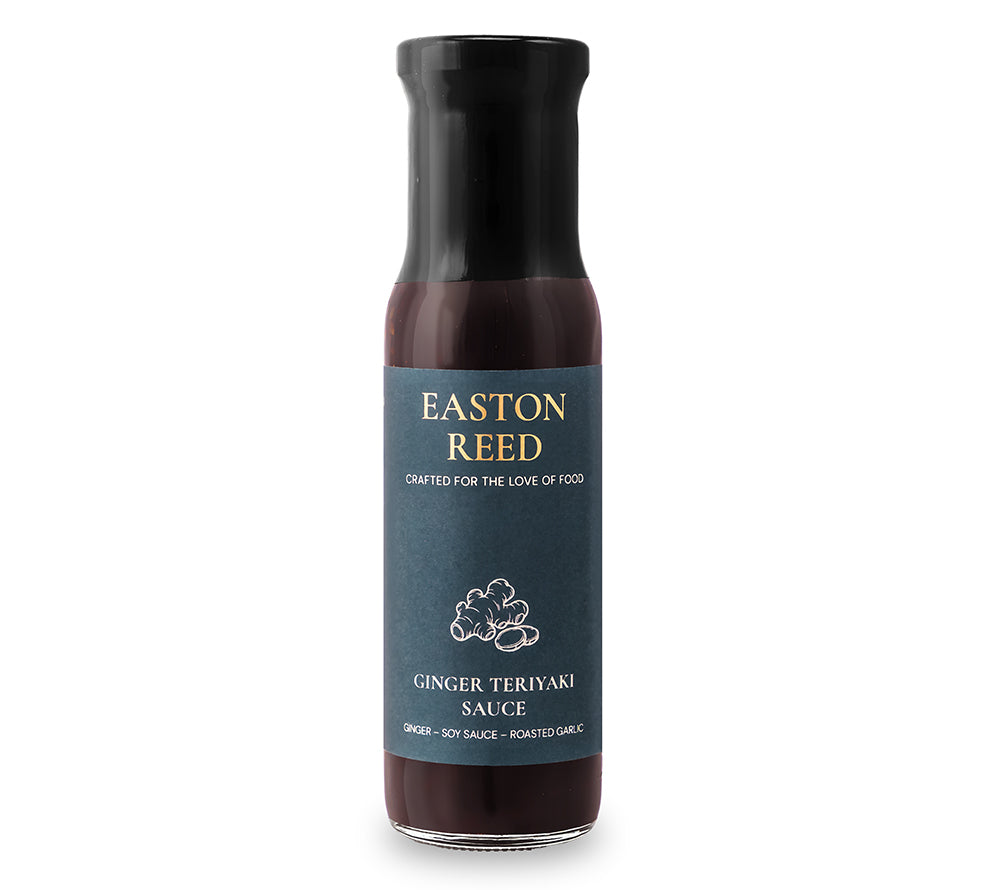 Easton Reed Ginger Teriyaki Sauce Flasche auf weißem Hintergrund