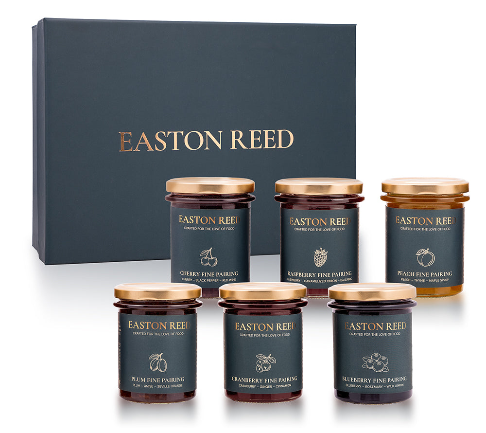Easton Reed Fine Pairing Geschenkset mit 6 fruchtigen Sorten in hochwertiger Box. Ideal zu Käse, BBQ, Brot, Fleisch und für kreative Rezeptideen.