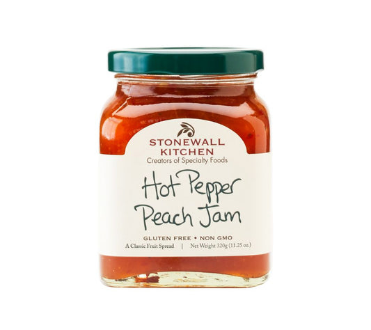 Stonewall Kitchen Hot Pepper Peach Jam online bestellen bei Ryan’s Specialties: fruchtig-süße Pfirsiche & feurige Paprika – Gourmetgenuss mit Schärfe.