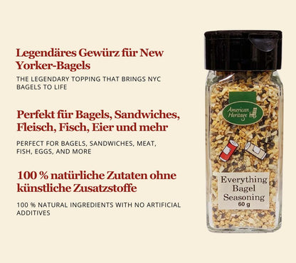 Everything Bagel Gewürz von American Heritage kaufen | Beliebtes, kultiges Bagel Gewürz | Ideal für Frischkäse, Sandwiches und weitere Gerichte