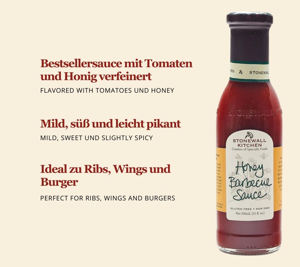 Honey Barbecue Sauce von Stonewall Kitchen kaufen | Bestseller | mild-würzige Sauce mit Tomaten, Honig | Als Grillsauce, für Fondue, zum Kochen 