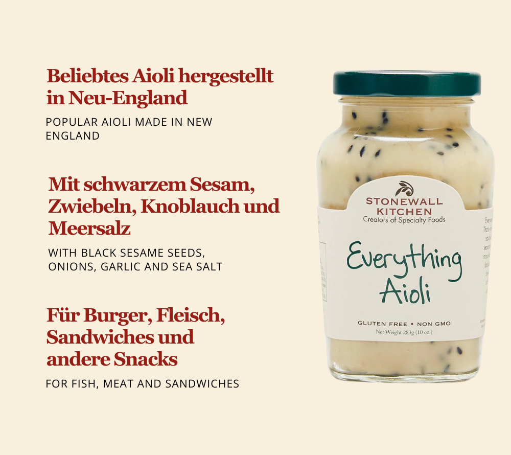 Everything Aioli von Stonewall Kitchen kaufen | Cremiges Aioli mit Sesam, Zwiebeln, Knoblauch und Meersalz | Perfekt für Sandwiches oder Wraps 