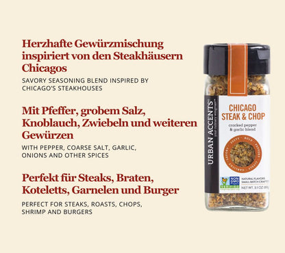 Chicago Steak & Chop Gewürz von Urban Accents kaufen | Gewürzmischung aus Pfeffer Salz, Knoblauch, Zwiebel | Perfekt für Steak, Garnelen, Burger 