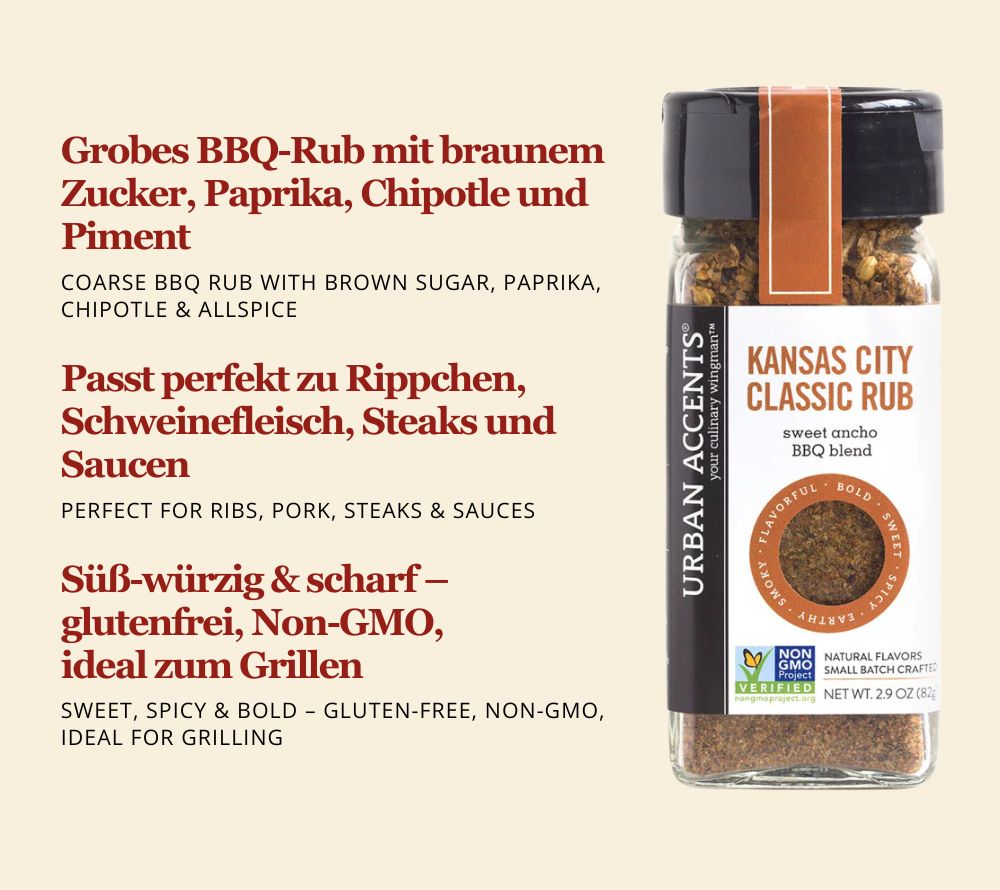 Kansas City Classic Rub Gewürz von Urban Accents kaufen | Süßlich, würzig-scharfe Gewürzmischung | Perfekt für Schweinefleisch und Rindfleisch