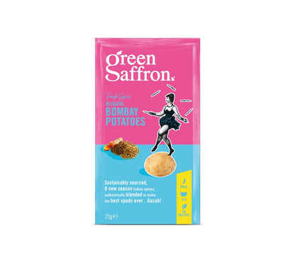 Green Saffron Bombay Potatoes Gewürz kaufen | aus 8 aromatischen Gewürzen | indische Rezeptur | aus nachhaltigem Anbau | Europaweiter Versand | Jetzt probieren!