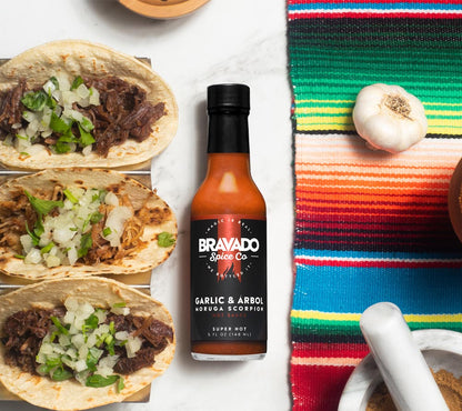 Garlic & Arbol Moruga Scorpion Hot Sauce von Bravado kaufen | Extra Scharfe Hot Sauce mit Chilis im Doppelpack | Ideal zu Fleisch oder Tacos 