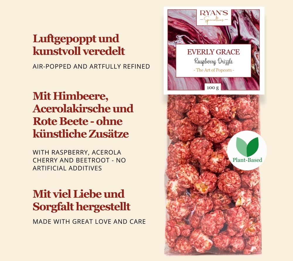 Everly Grace Raspberry Drizzle Popcorn kaufen | Knuspriges Popcorn mit fruchtiger Himbeersauce | Ideal für Naschkatzen und Filmabende