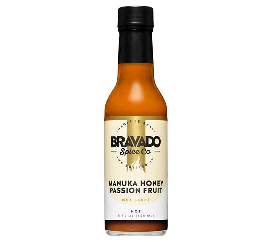 Manuka Honey Passion Fruit Hot Sauce von Bravado kaufen | Hot Sauce mit Safran, Passionfrucht und Manuka Honig | Perfekt zu Burgern, Fleisch und Gemüse | EU-weiter Versand