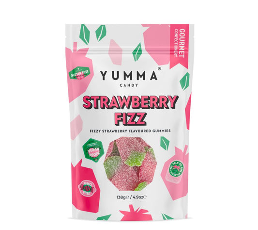 Candy-Strawberry Fizz Pouch Bag kaufen | Vegane Erdbeer-Gummibonbons | wieder verschließbarer Pouch | Perfekt zum Naschen und Teilen