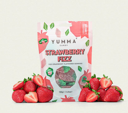 Candy-Strawberry Fizz Pouch Bag kaufen | Vegane Erdbeer-Gummibonbons | wieder verschließbarer Pouch | Perfekt zum Naschen und Teilen