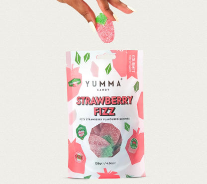Candy-Strawberry Fizz Pouch Bag kaufen | Vegane Erdbeer-Gummibonbons | wieder verschließbarer Pouch | Perfekt zum Naschen und Teilen
