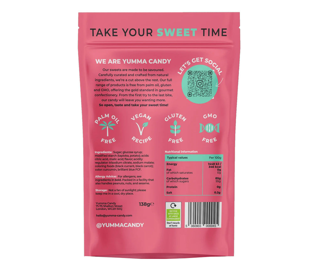 Candy-Strawberry Fizz Pouch Bag kaufen | Vegane Erdbeer-Gummibonbons | wieder verschließbarer Pouch | Perfekt zum Naschen und Teilen | EU-weiter Versand