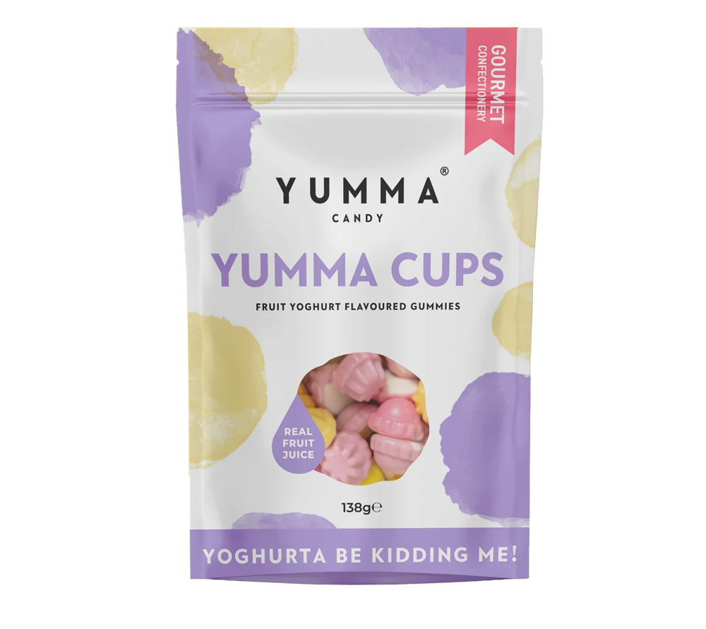 Candy-Yumma Cups Pouch Bag kaufen | Fruchtgummis mit Magermilchjoghurtpulver | wieder verschließbarer Pouch | Perfekt zum Naschen und Teilen | EU-weiter Versand