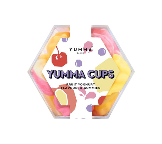 Yumma Cups Hexagon Box von Yumma Candy kaufen | Fruchtgummis mit Magermilchjoghurtpulver | Ideal als Snack oder Geschenk 
