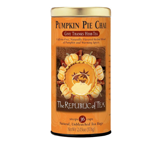 Pumpkin Pie Chai von The Republic of Tea kaufen | Der Herbst in jeder Tasse | koffeinfreie Kräuterteemischung | Geschmacksnoten eines klassischen Kürbiskuchens