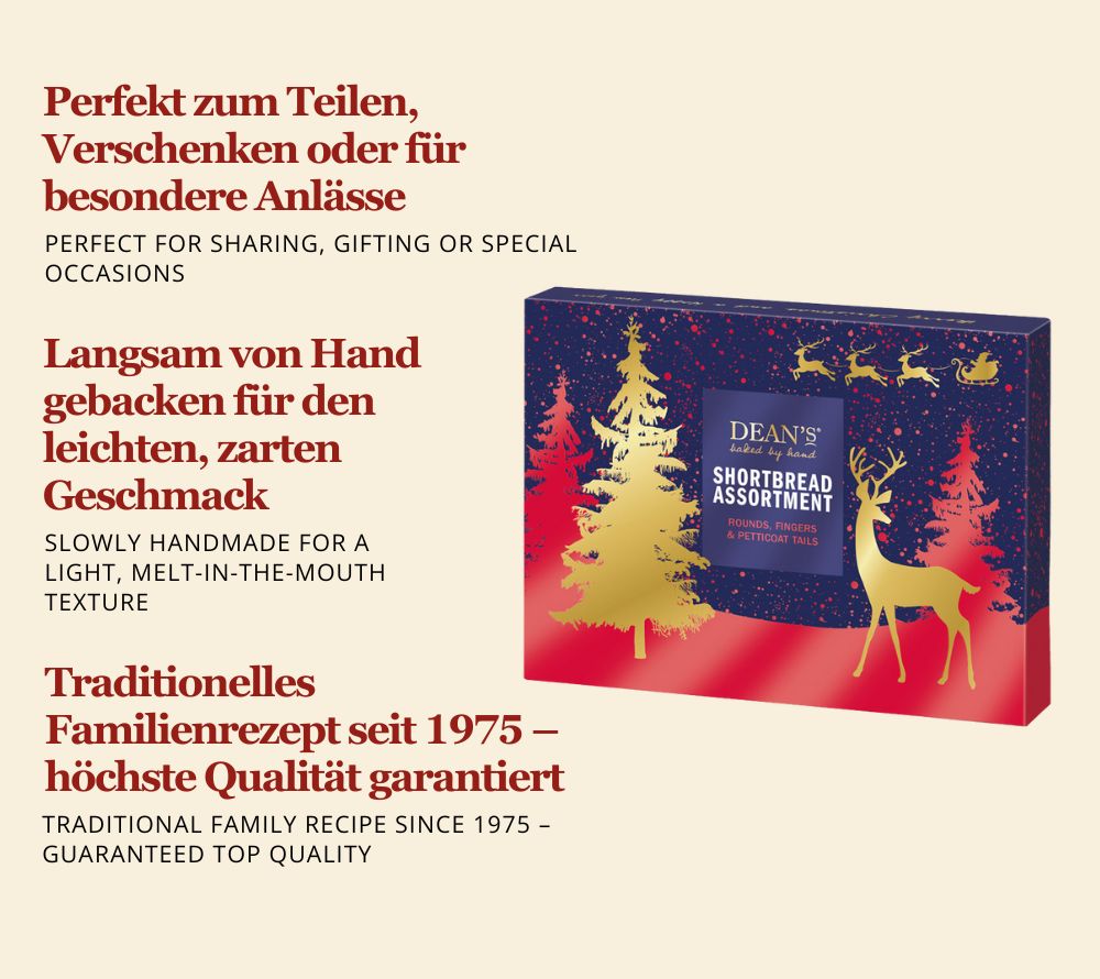 Shortbread Assortment von Dean's kaufen | Eine Auswahl an Mürbteigkeksen | in wunderschöner, weihnachtlicher Verpackung | Ideal zu Tee und Kaffee 