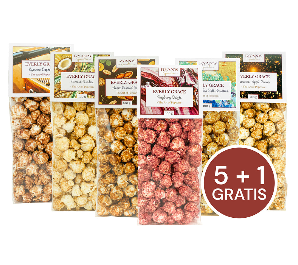 Everly Grace Gourmet-Popcorn kaufen | Handgefertigt in Augsburg | 6 exquisite Sorten | Natürliche Zutaten | Ideal zum Verschenken