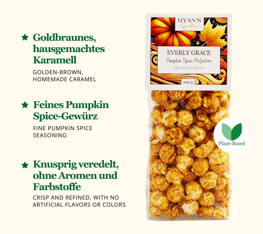 Everly Grace Pumpkin Spice Perfection Popcorn - Goldbraunes hausgemachtes Karamell, mit feinem Pumpkin Spice