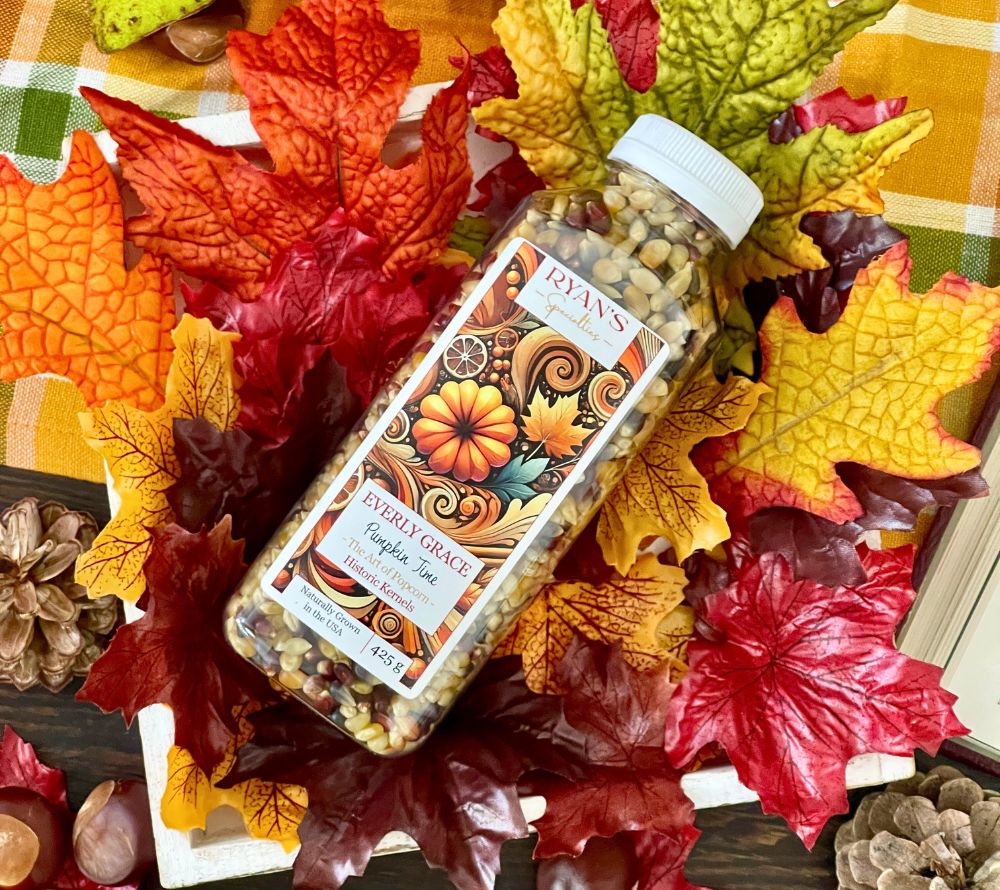 Everly Grace Pumpkin Time Popcornkörner online bei Ryan's Specialties kaufen – Gourmet-Popcornmais aus den USA, perfekt für knusprigen Herbstgenuss.