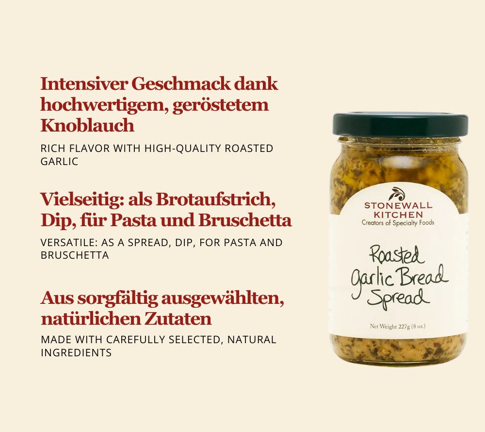 Garlic Bread Spread von Stonewall Kitchen kaufen | Aufstrich mit geröstetem Knoblauch | Ideal zu Pizza, Bruschetta, Pasta, Brot und als Dip