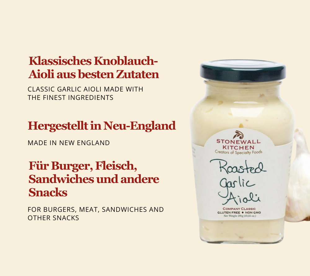 Roasted Garlic Aioli von Stonewall Kitchen kaufen | Bestseller | Intensiver Geschmack nach Knoblauch | Ideal zu Burger, Fleisch oder Sandwich