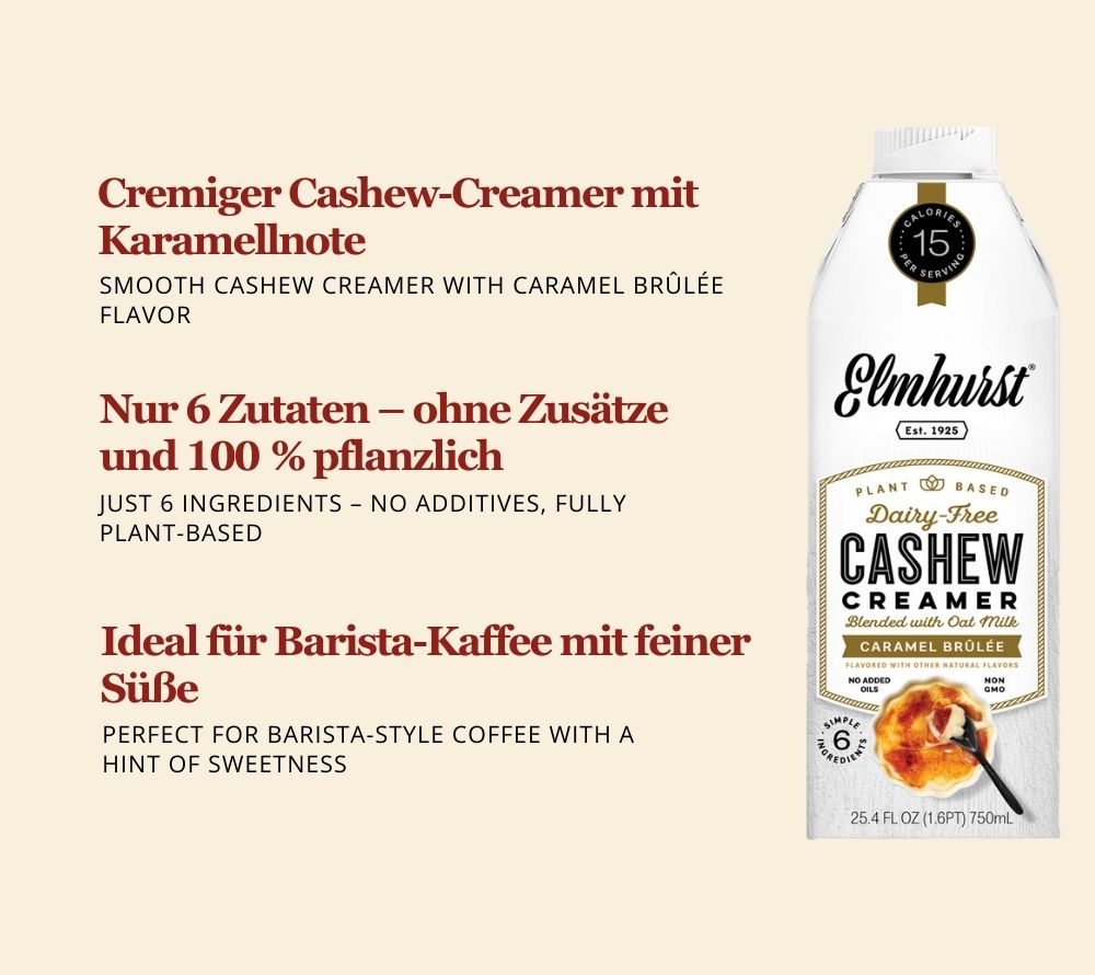 Caramel Brulee Cashew Creamer von Elmhurst | 100% pflanzlicher Kaffee Creamer | Direkt aus den USA | Karamell-Geschmack | EU-weiter Versand