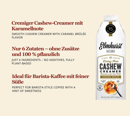 Caramel Brulee Cashew Creamer von Elmhurst | 100% pflanzlicher Kaffee Creamer | Direkt aus den USA | Karamell-Geschmack | EU-weiter Versand