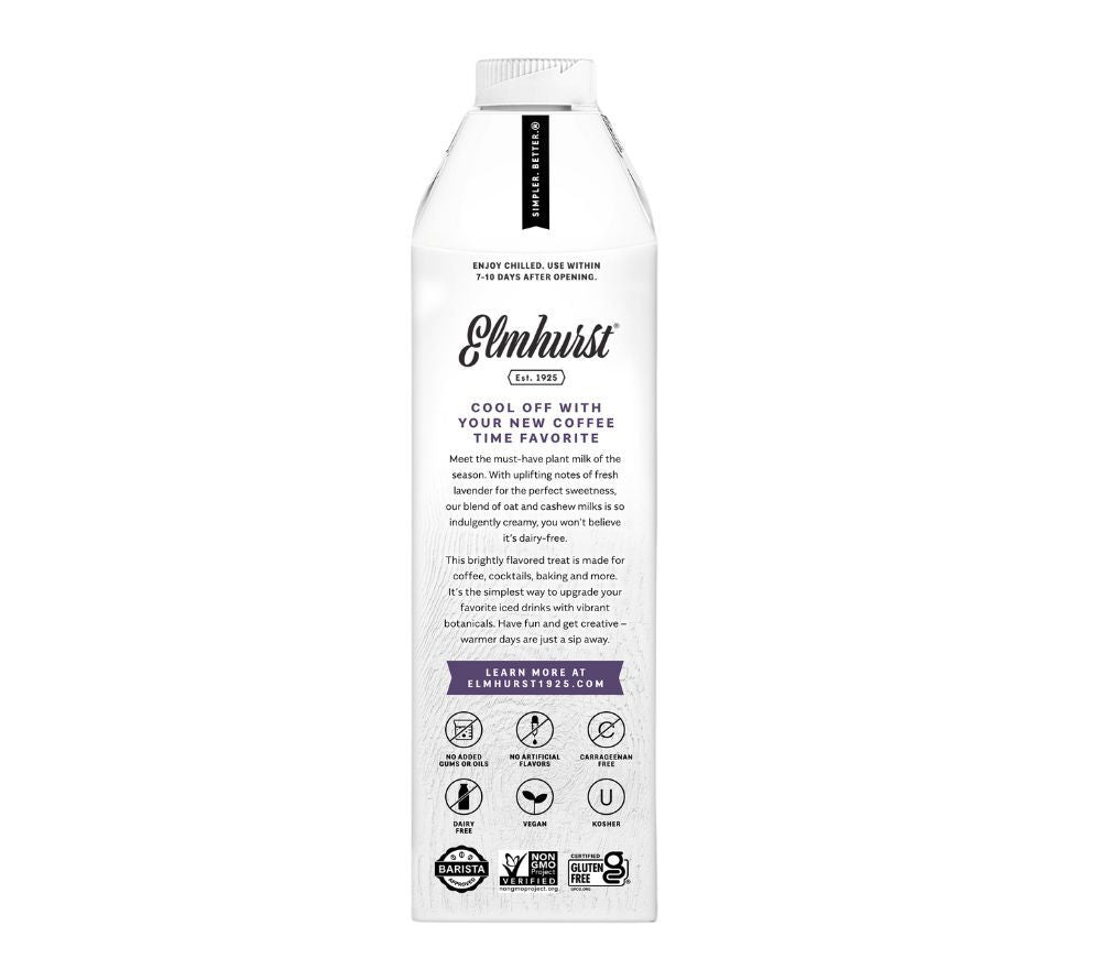 Vanilla Lavender Oat Cashew Milk von Elmhurst kaufen | sommerlicher, pflanzlicher Drink | perfekt für den Tee & Kaffee | Europaweiter Versand | Jetzt kaufen!