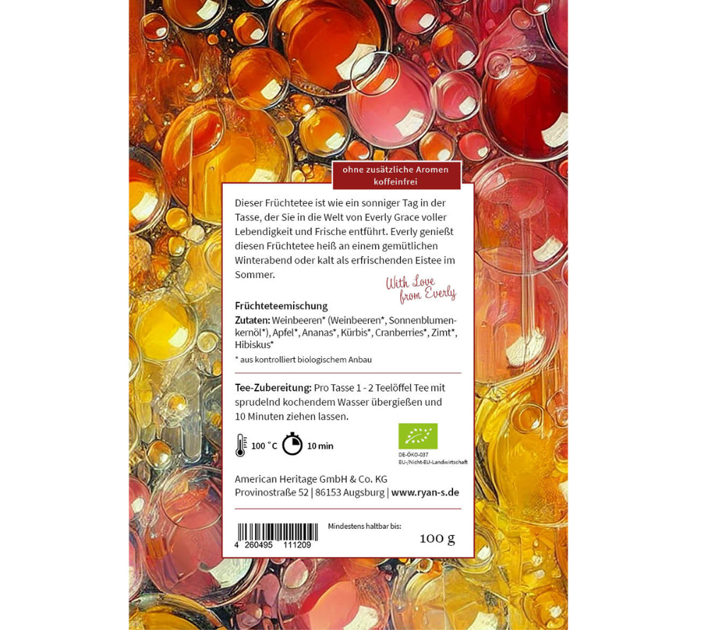Sunny Orchard Blossom von Everly Grace | Pure Natur, echter Geschmack, 100% Bio | große Fruchtstücke, feine Blüten | ohne künstliche Aromen