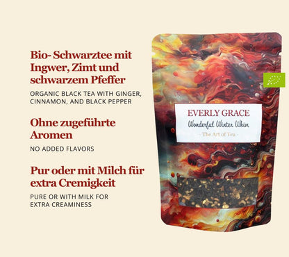 Winterliches Teeset von Everly Grace: Drei Bio-Tees mit würzigen, fruchtigen und weihnachtlichen Aromen für gemütliche Genussmomente und Geschenkideen.