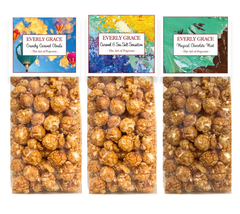 Everly Grace Popcorn kaufen - Crunchy Caramel Clouds, Caramel & Sea Salt Sensation, Magical Chocolate Mint