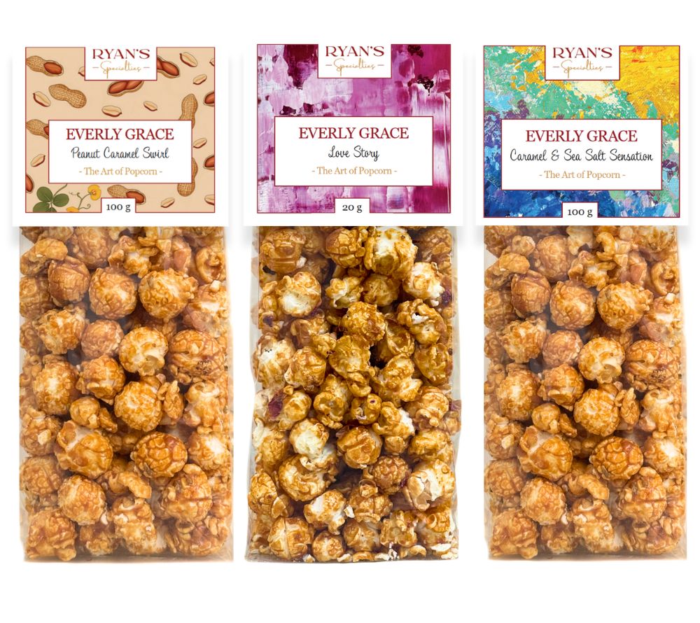 Everly Grace Popcorn - Peanut Caramel Swirl, Love Story, Caramel & Sea Salt Sensation