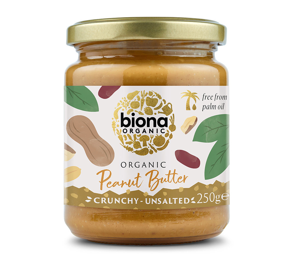 Peanut Butter Crunchy ohne Salz von Biona kaufen | Stückige Erdnusscreme in Bio-Qualität | Perfekt für die pflanzliche und amerikanische Küche