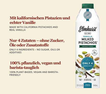 Kalifornische Pistazien mit feiner Tahiti-Vanille | 100 % pflanzlich, vegan & laktosefrei |  Barista-tauglich & schäumbar | Europaweiter Versand | Jetzt bestellen!