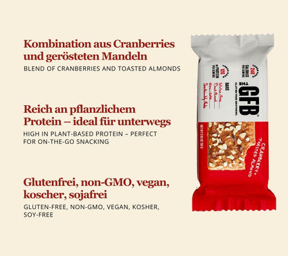 Cranberry Toasted Almond Bars online kaufen – fruchtig-nussiger Snack, proteinreich, vegan & glutenfrei. Perfekt für Büro, Sport & Freizeit.