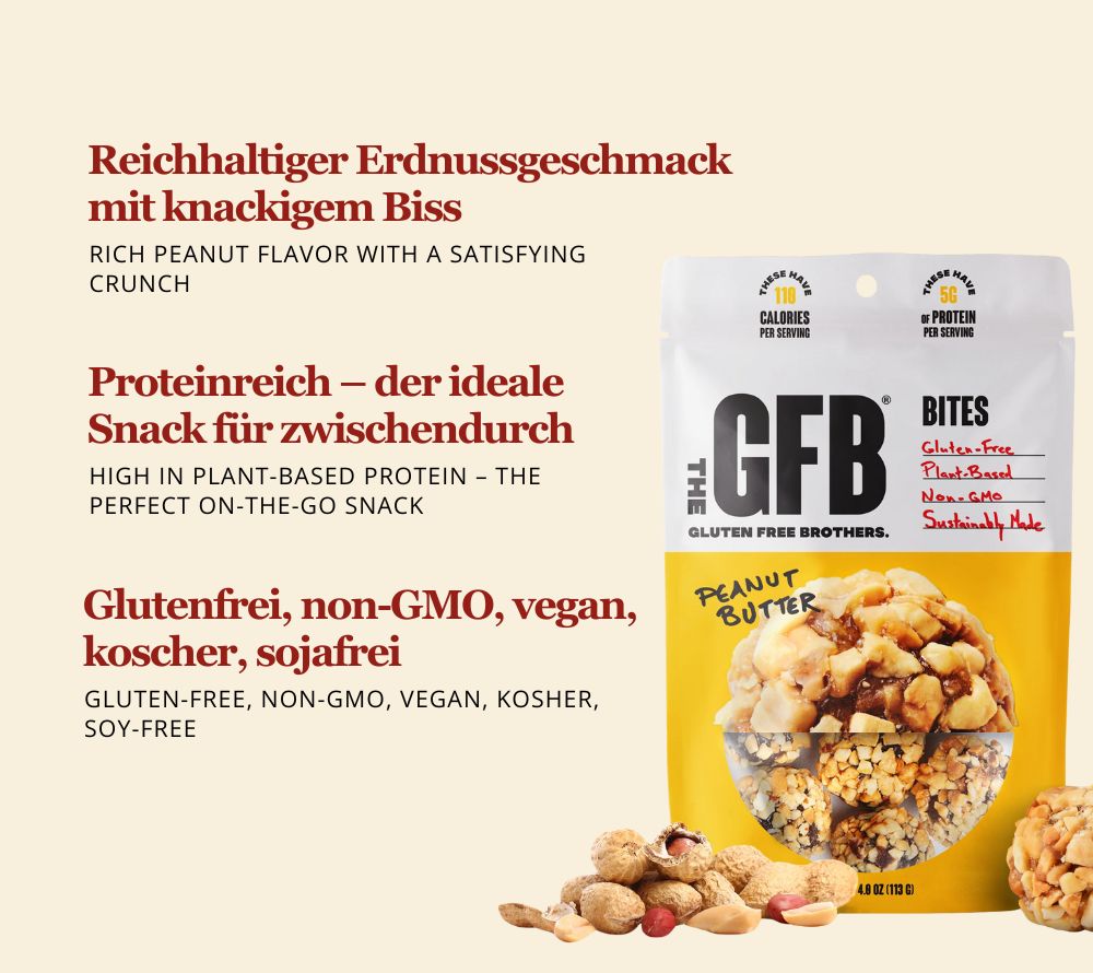 Peanut Butter Bites online bestellen – cremig-nussiger Protein-Snack, vegan & glutenfrei. Ideal für unterwegs bei Ryan’s Specialties.