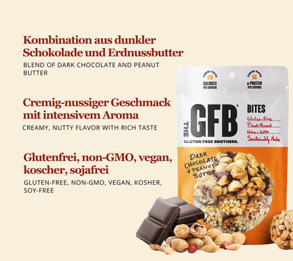 Dark Chocolate Peanut Butter Bites kaufen – schokoladiger Protein-Snack, vegan, glutenfrei & nahrhaft. Genuss für zwischendurch.
