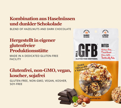 Dark Chocolate Hazelnut Bites kaufen – Nüsse & Schokolade in proteinreichem, veganem Snack. Glutenfrei & köstlich bei Ryan’s Specialties.