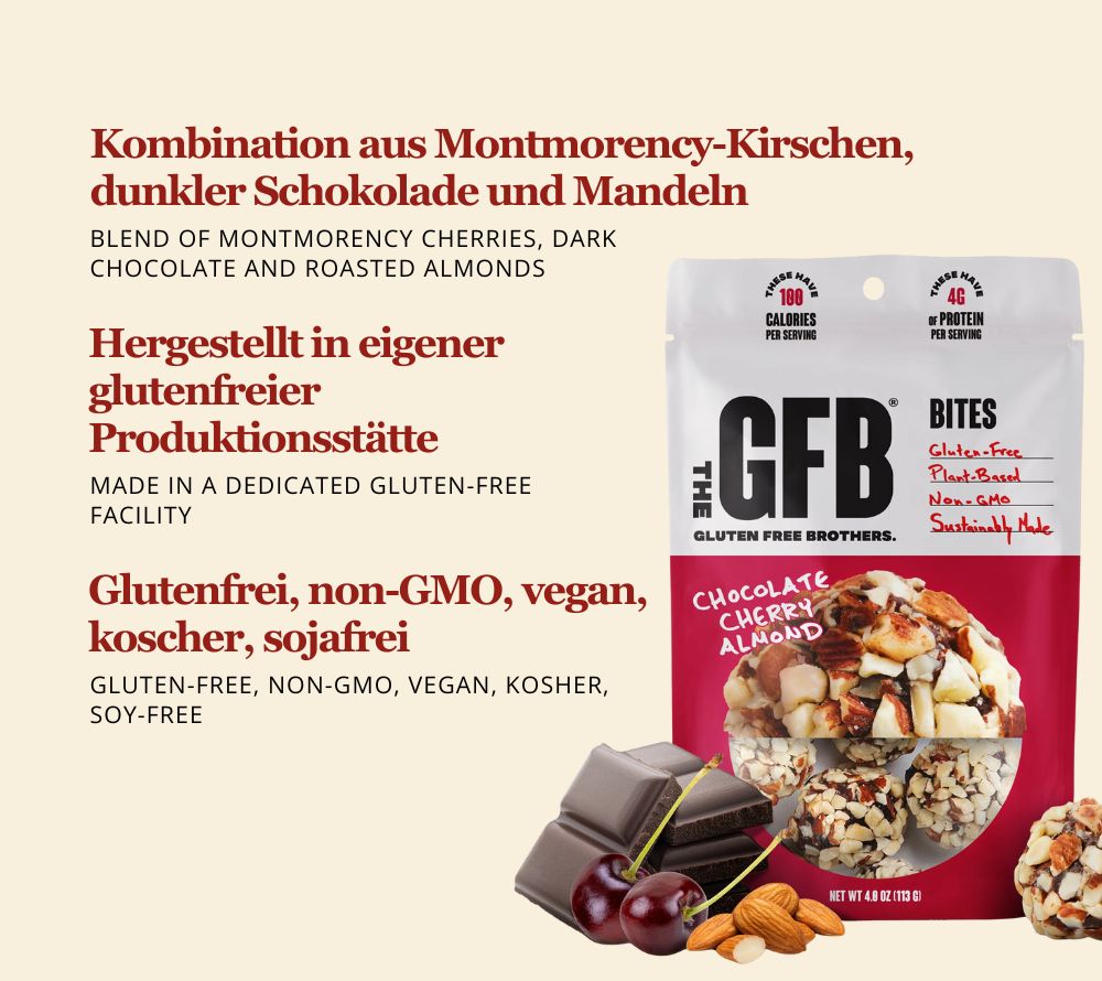 Chocolate Cherry Almond Bites kaufen – fruchtig-schokoladiger Snack mit Mandeln, vegan, glutenfrei & proteinreich. Jetzt online entdecken.