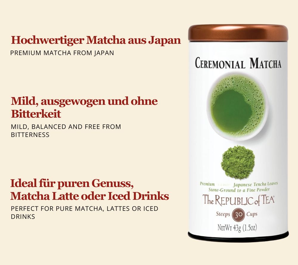 Ceremonial Matcha Tea von The Republic of Tea: hochwertiger Matcha aus Japan, mild, fein & vielseitig für Tee, Latte und Iced Drinks. Jetzt entdecken!