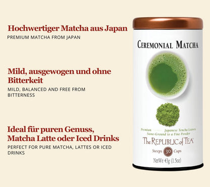 Ceremonial Matcha Tea von The Republic of Tea: hochwertiger Matcha aus Japan, mild, fein & vielseitig für Tee, Latte und Iced Drinks. Jetzt entdecken!