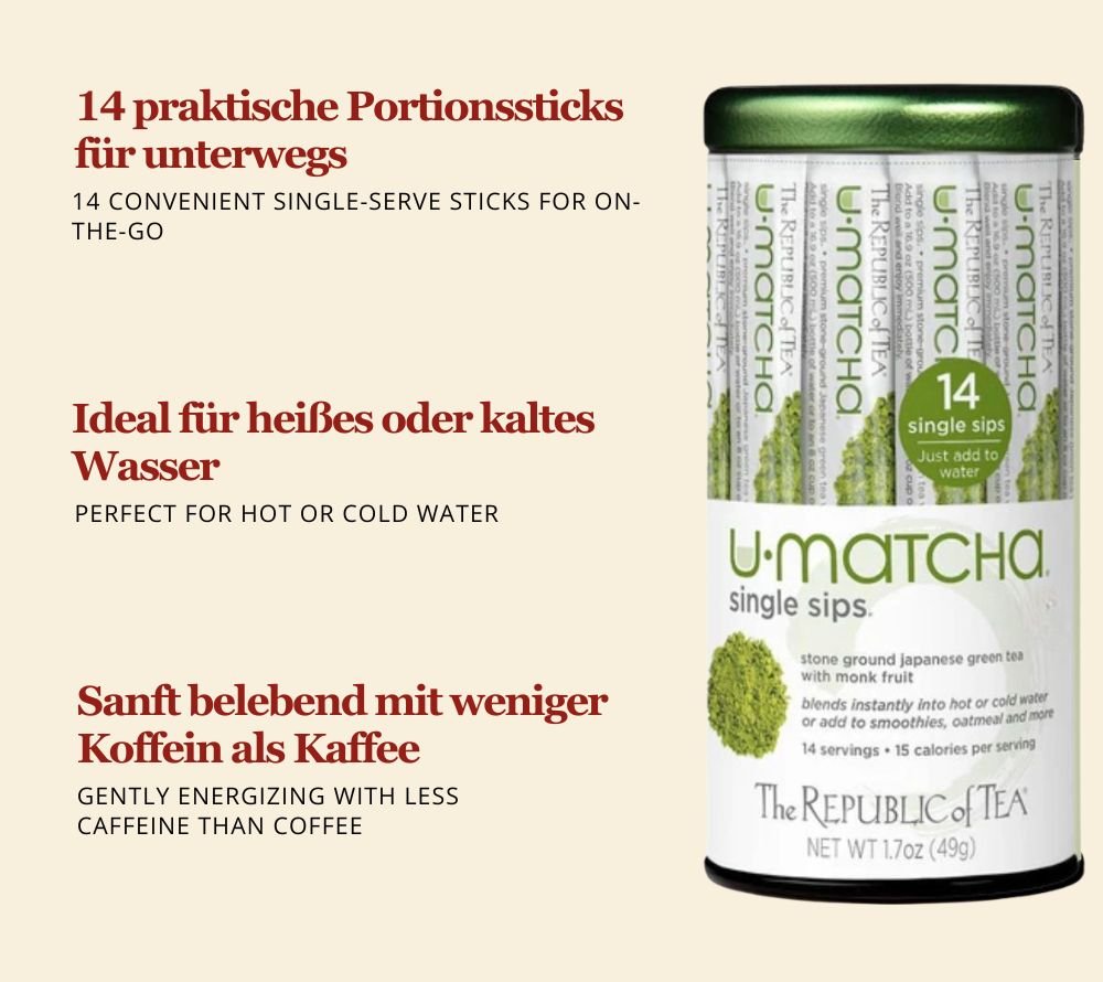 Die Matcha Single Sips® verbinden Qualität, Komfort & Geschmack zu einem zeitgemäßen Tee-Erlebnis. Ideal für alle, die Matcha unkompliziert genießen möchten.