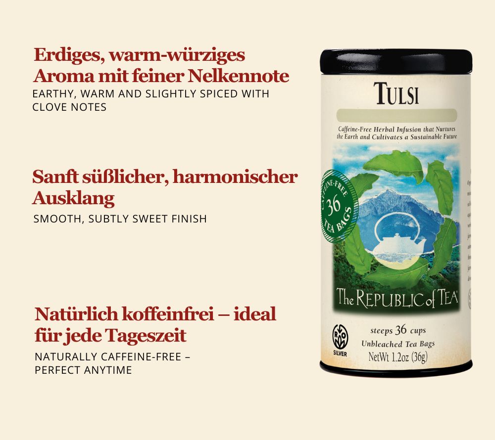 Der Tulsi Tea steht für bewussten Genuss im Einklang mit Körper und Geist – inspiriert von traditioneller Pflanzenkunde und modernem Lifestyle. Jetzt entdecken!