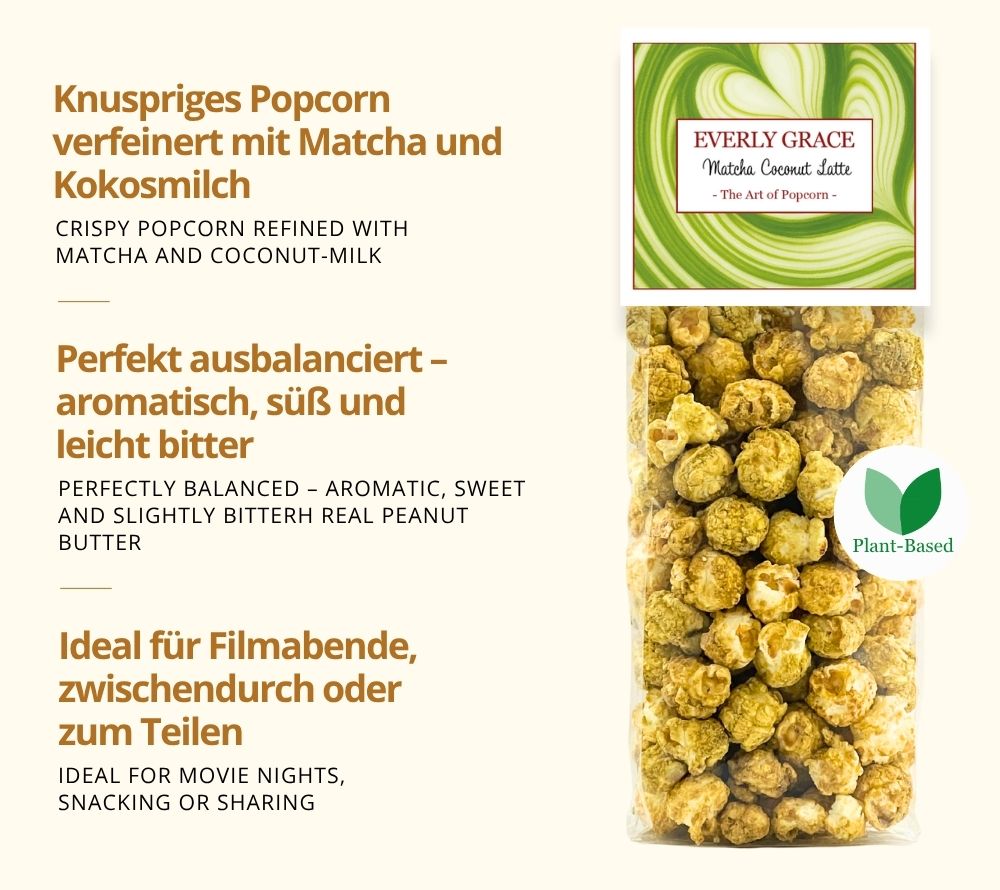 Matcha Coconut Latte Popcorn von Everly Grace in der 100g Tüte