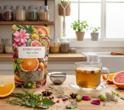 Everly Grace Bitter to Better Tea – Bio-Kräutertee mit sanft-bitterer Note, Blüten & Orange. Für Balance, Klarheit und bewusste Genussmomente.